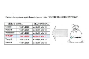 Calendario distribuzione sacchi bianchi/conformi